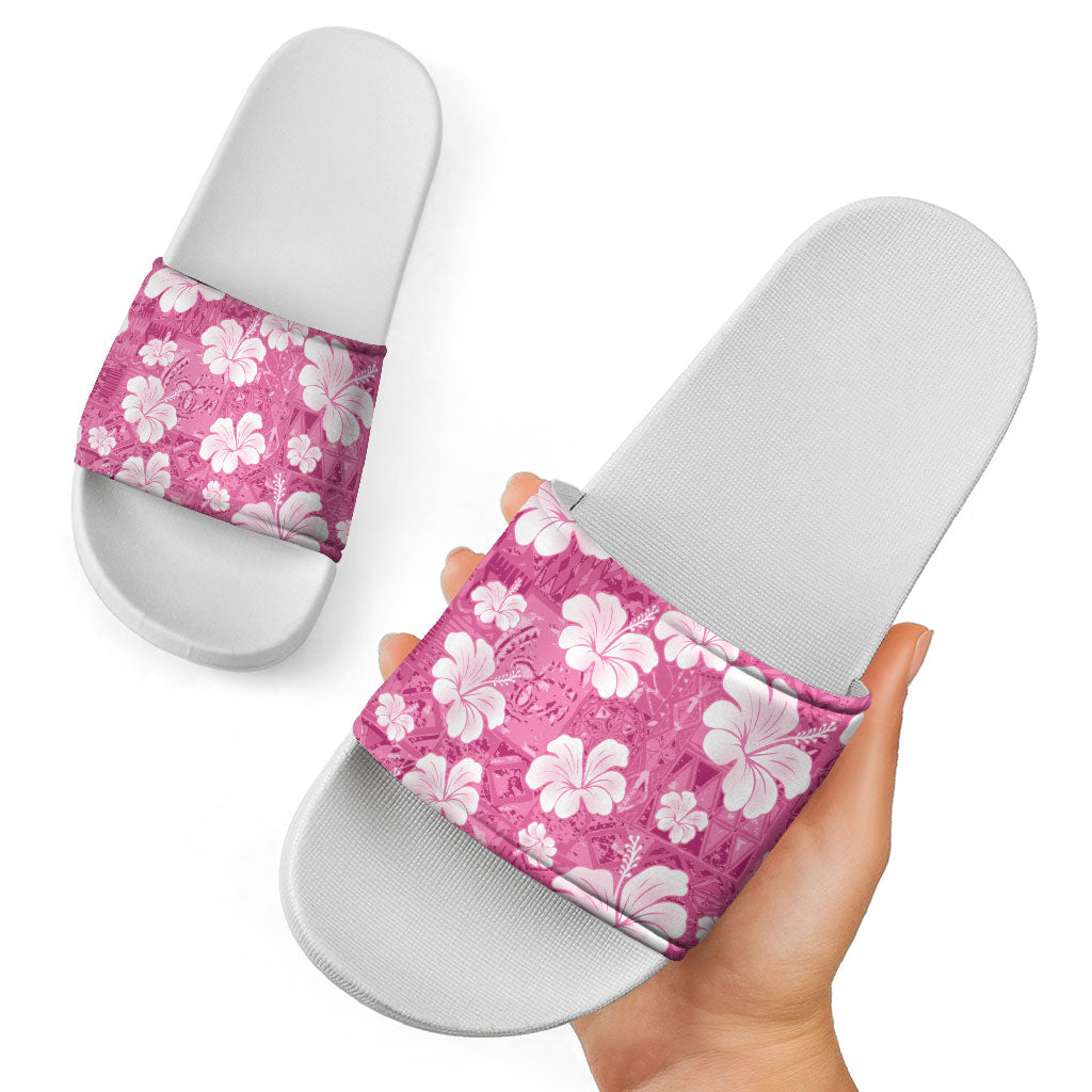 Pink Bula Fiji Masi Hibiscus Seamless Slide Sandals