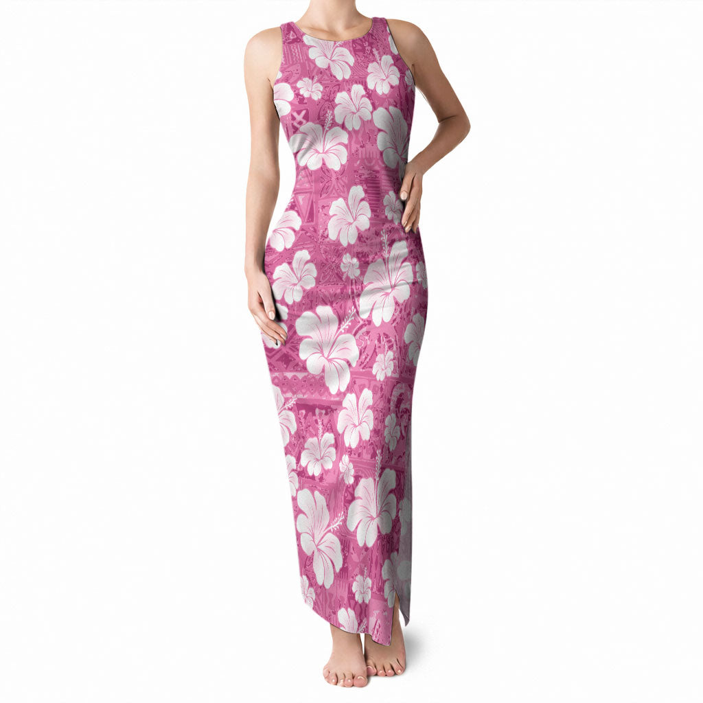 Pink Bula Fiji Masi Hibiscus Seamless Tank Maxi Dress