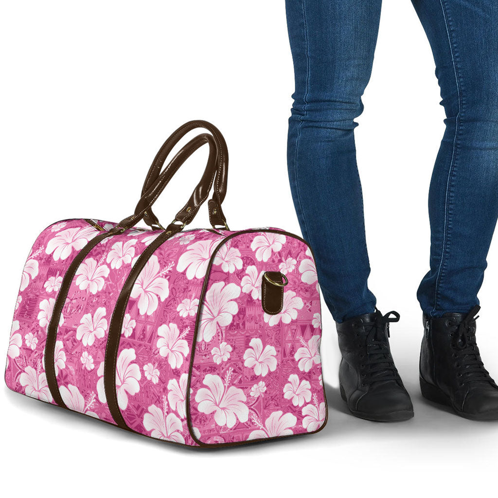 Pink Bula Fiji Masi Hibiscus Seamless Travel Bag