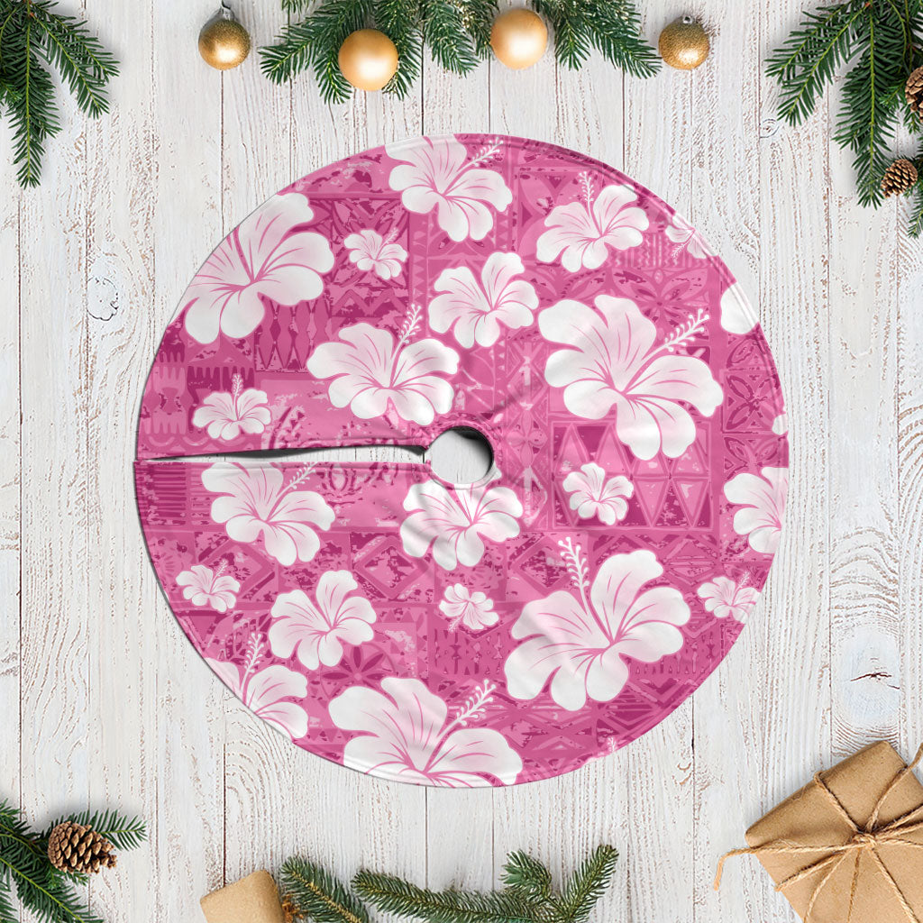 Pink Bula Fiji Masi Hibiscus Seamless Tree Skirt