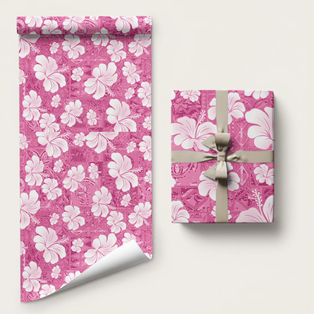 Pink Bula Fiji Masi Hibiscus Seamless Wrapping Paper
