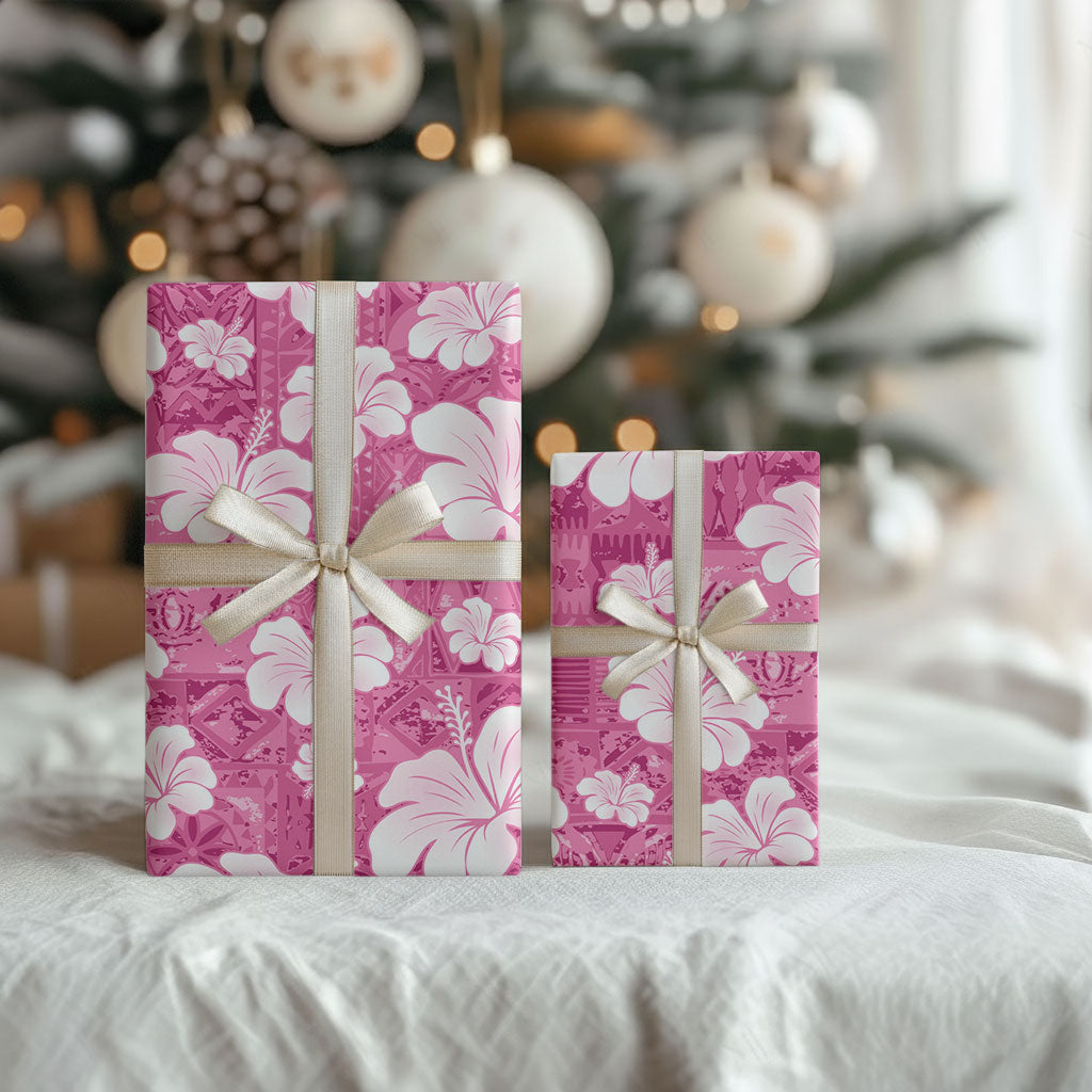 Pink Bula Fiji Masi Hibiscus Seamless Wrapping Paper