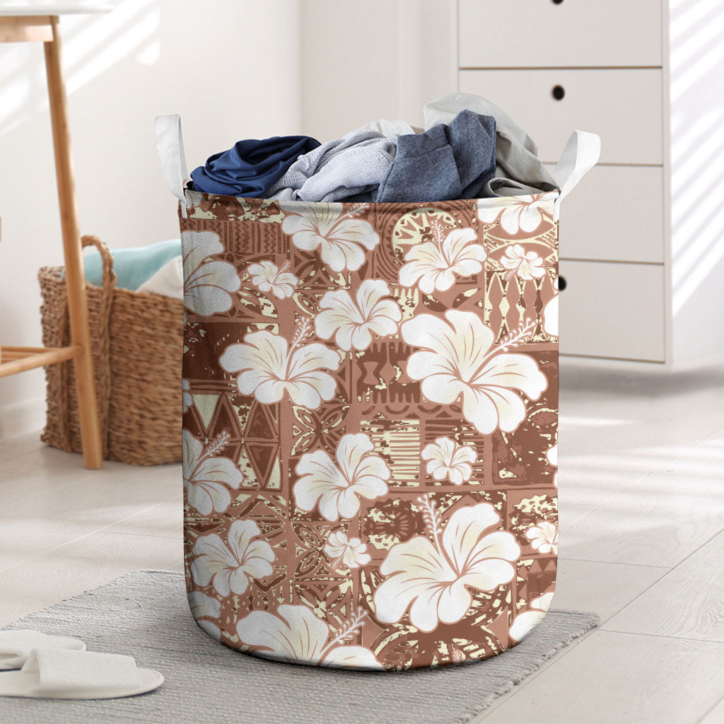 Brown Bula Fiji Masi Hibiscus Seamless Laundry Basket LT14 Brown - Polynesian Pride