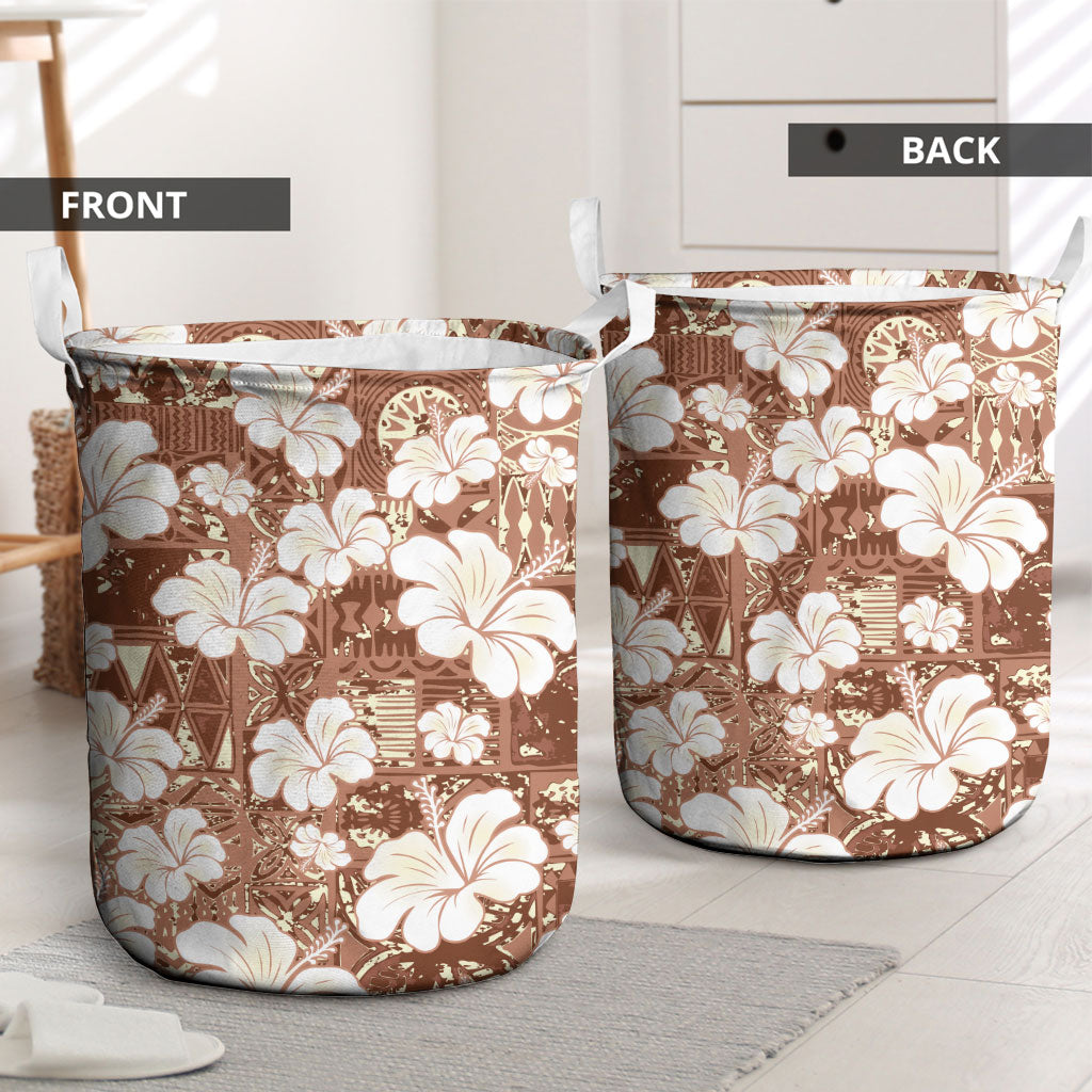 Brown Bula Fiji Masi Hibiscus Seamless Laundry Basket