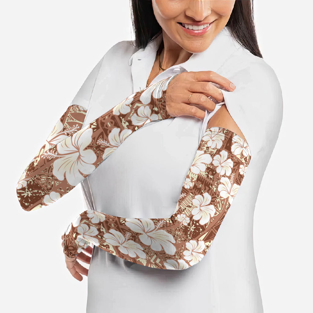 Brown Bula Fiji Masi Hibiscus Seamless Arm Sleeves