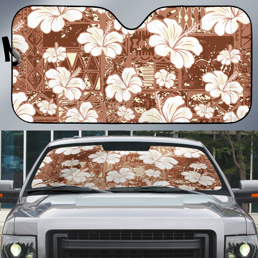 Brown Bula Fiji Masi Hibiscus Seamless Auto Sun Shade LT14 Brown - Polynesian Pride