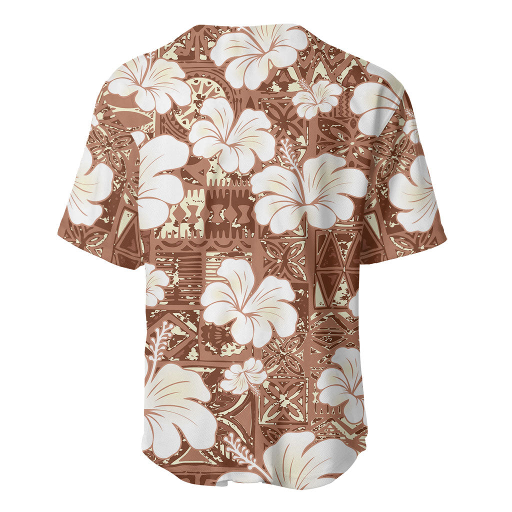 Brown Bula Fiji Masi Hibiscus Seamless Baseball Jersey