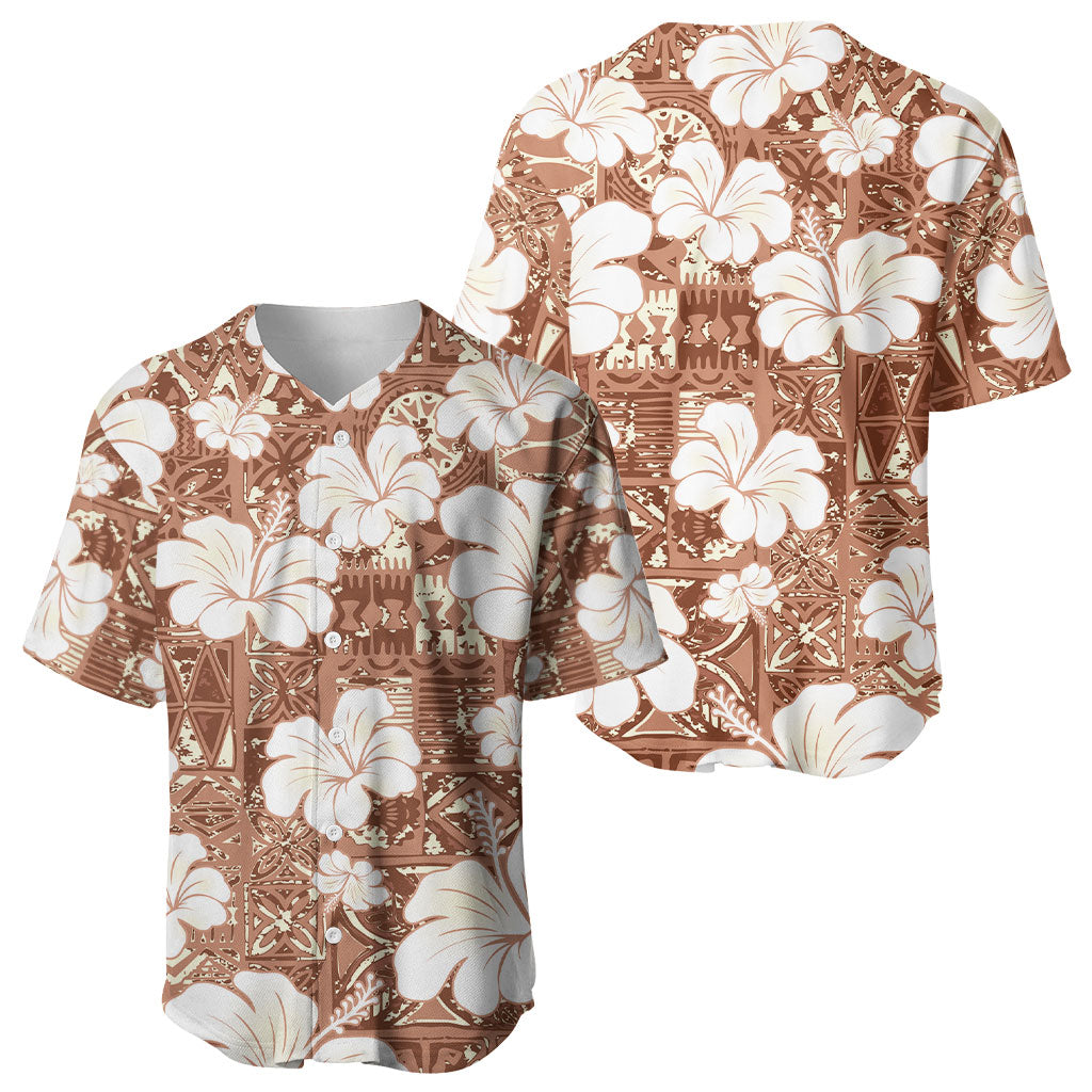 Brown Bula Fiji Masi Hibiscus Seamless Baseball Jersey