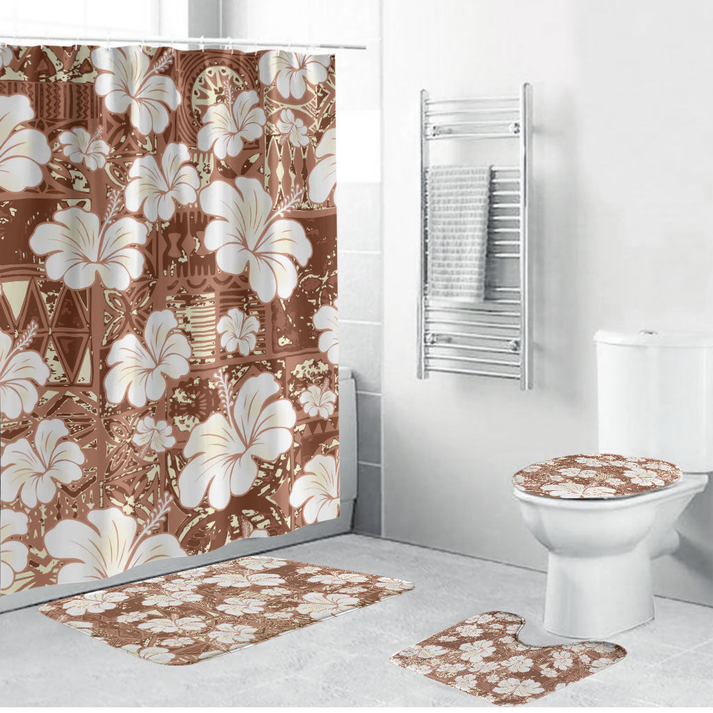 Brown Bula Fiji Masi Hibiscus Seamless Bathroom Set LT14 Bathroom Set (4 pcs) Brown - Polynesian Pride