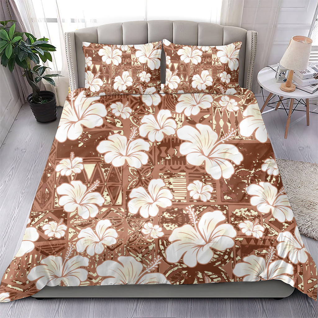 Brown Bula Fiji Masi Hibiscus Seamless Bedding Set