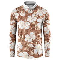Brown Bula Fiji Masi Hibiscus Seamless Button Sweatshirt