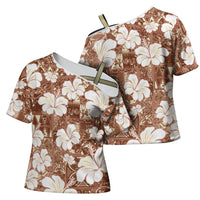 Brown Bula Fiji Masi Hibiscus Seamless Cross Shoulder Shirt