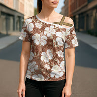 Brown Bula Fiji Masi Hibiscus Seamless Cross Shoulder Shirt
