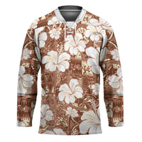 Brown Bula Fiji Masi Hibiscus Seamless Hockey Jersey