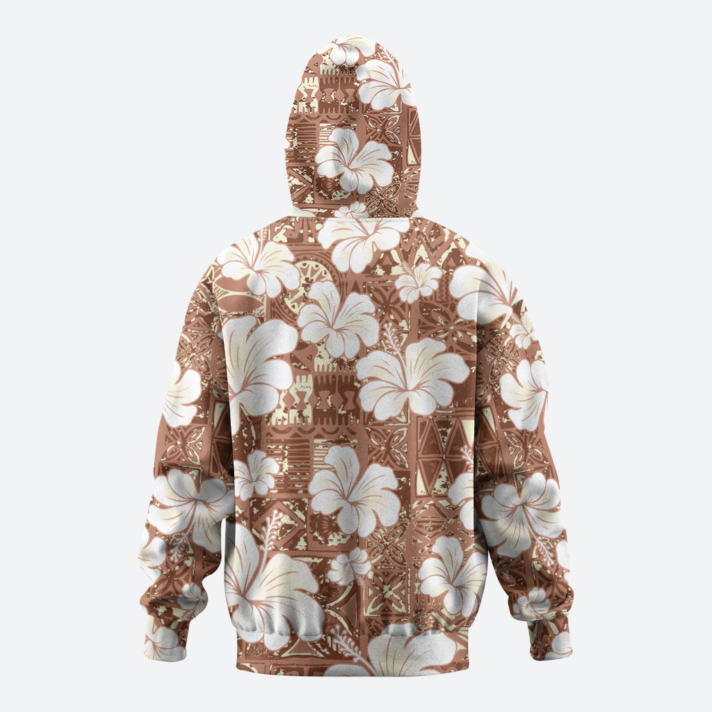 Brown Bula Fiji Masi Hibiscus Seamless Hoodie