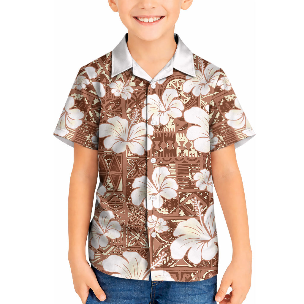 Brown Bula Fiji Masi Hibiscus Seamless Kid Hawaiian Shirt
