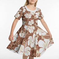 Brown Bula Fiji Masi Hibiscus Seamless Kid Short Sleeve Dress