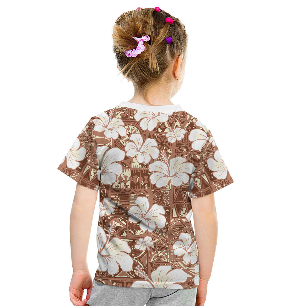 Brown Bula Fiji Masi Hibiscus Seamless Kid T Shirt