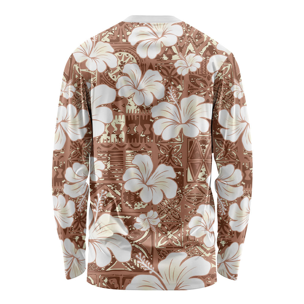 Brown Bula Fiji Masi Hibiscus Seamless Long Sleeve Shirt