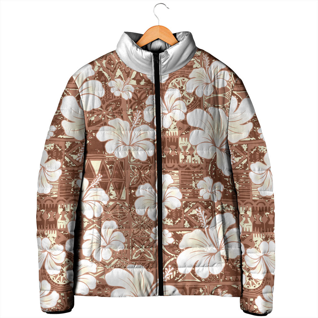 Brown Bula Fiji Masi Hibiscus Seamless Padded Jacket