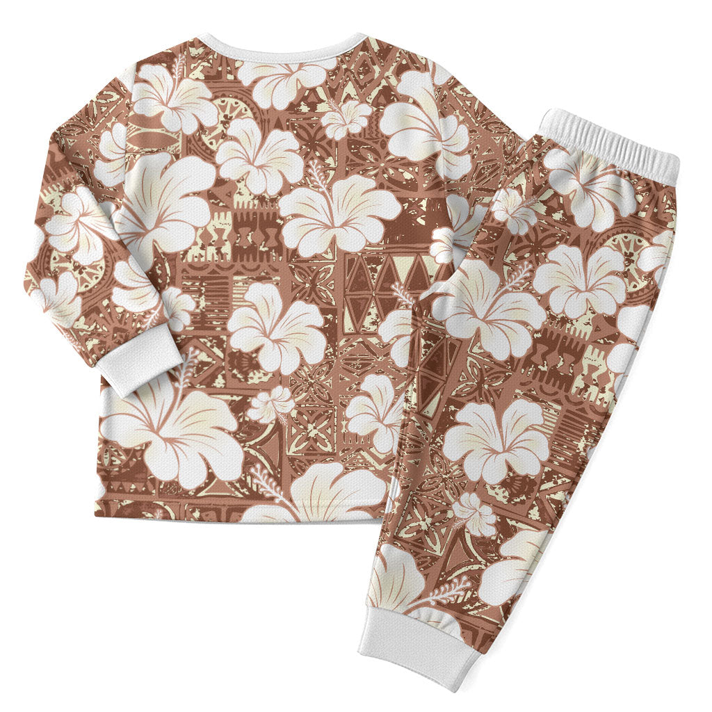 Brown Bula Fiji Masi Hibiscus Seamless Christmas Pajama Set