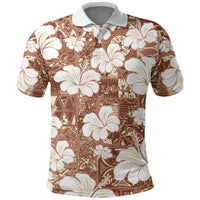 Brown Bula Fiji Masi Hibiscus Seamless Polo Shirt