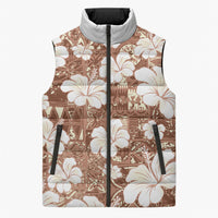 Brown Bula Fiji Masi Hibiscus Seamless Sleeveless Puffer Jacket