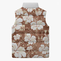 Brown Bula Fiji Masi Hibiscus Seamless Sleeveless Puffer Jacket