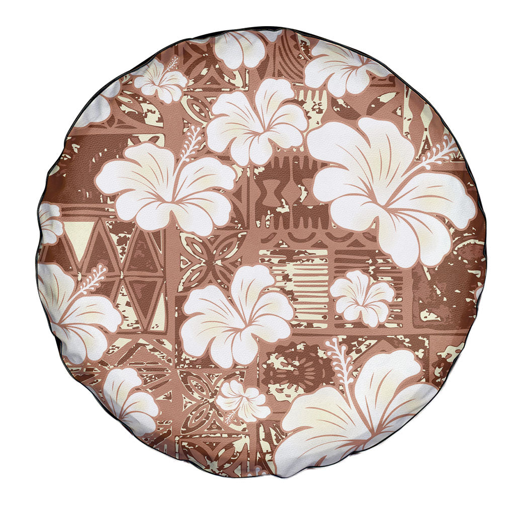 Brown Bula Fiji Masi Hibiscus Seamless Spare Tire Cover
