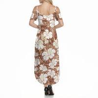 Brown Bula Fiji Masi Hibiscus Seamless Summer Maxi Dress