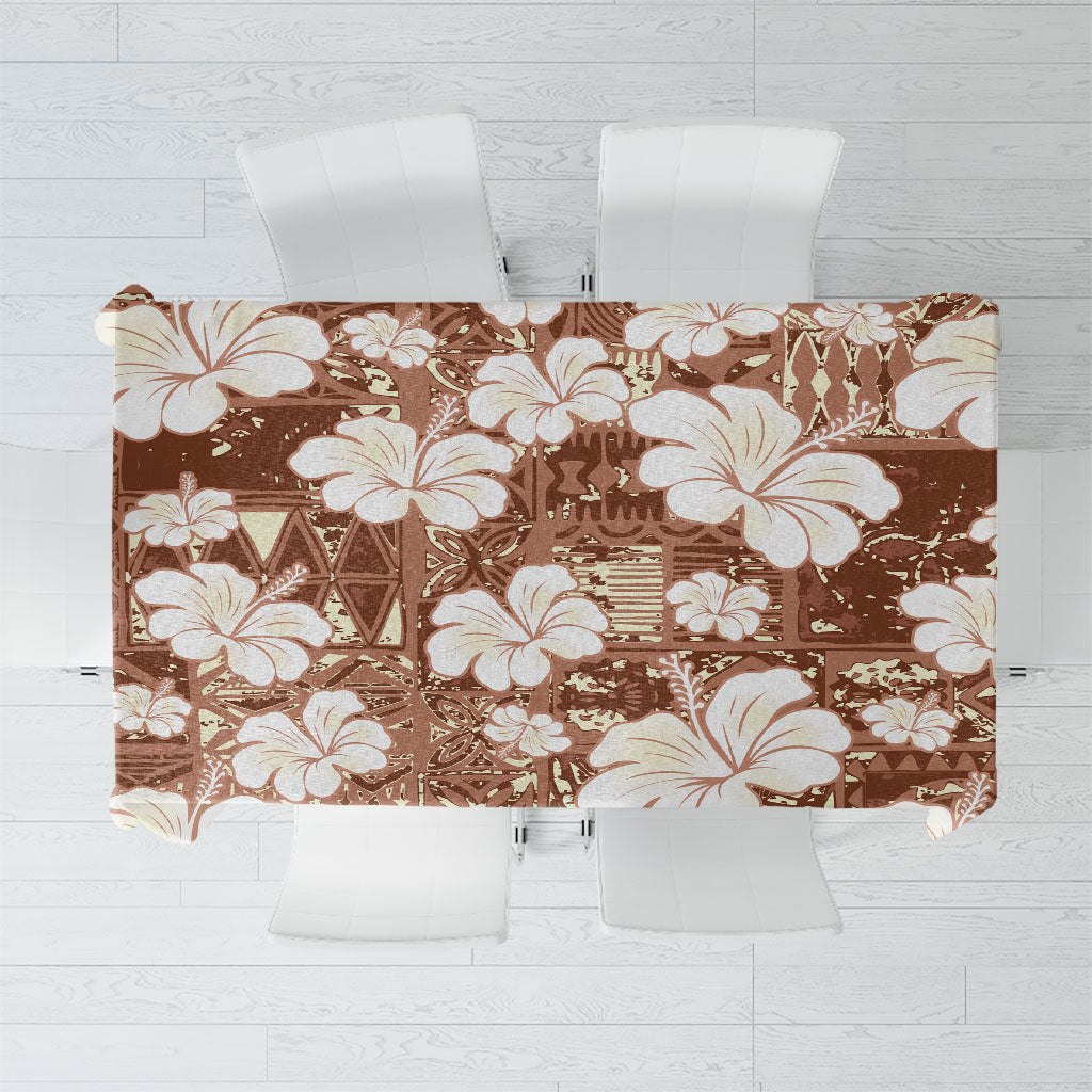 Brown Bula Fiji Masi Hibiscus Seamless Tablecloth