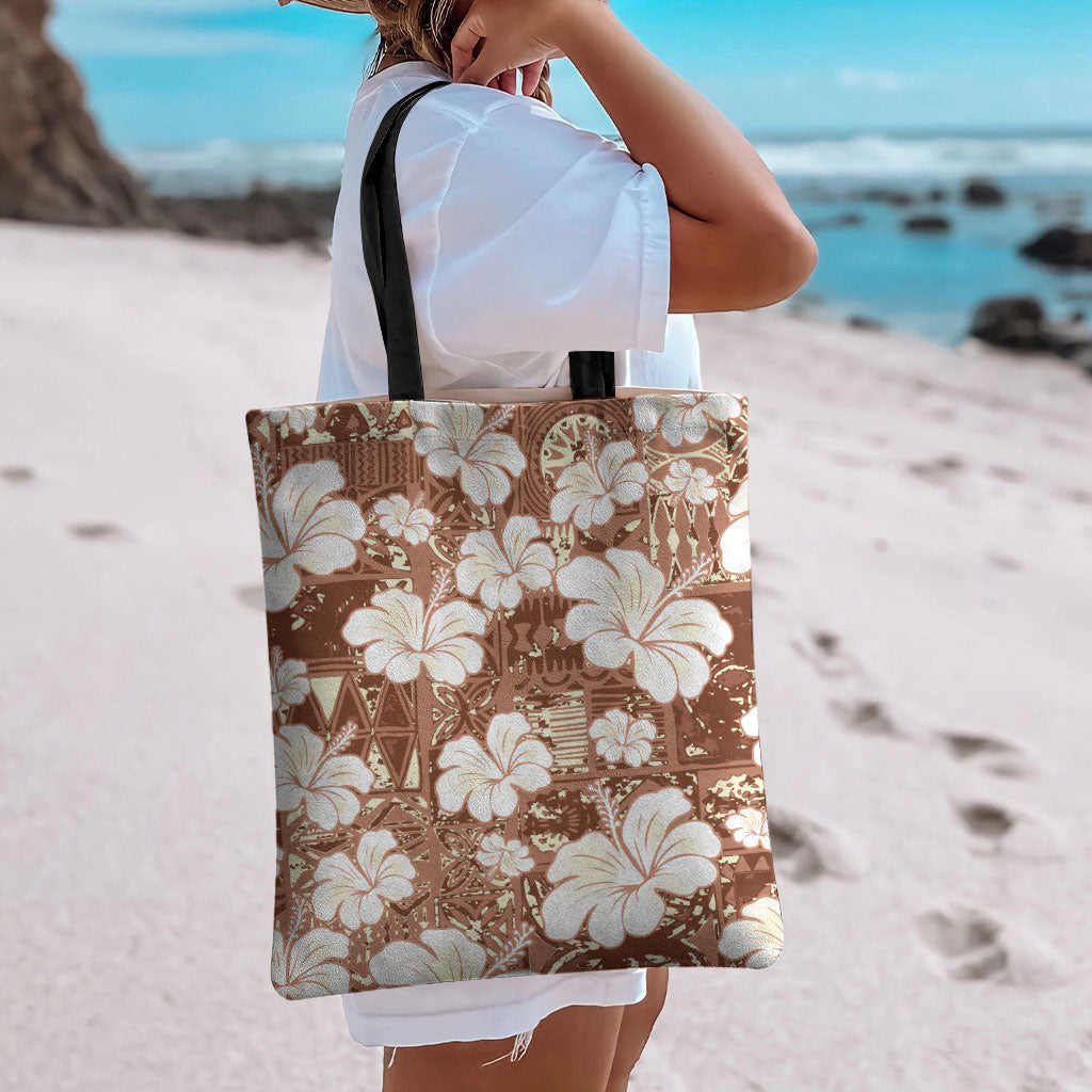 Brown Bula Fiji Masi Hibiscus Seamless Tote Bag