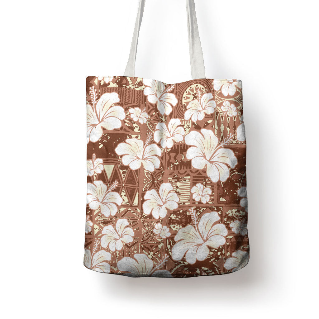 Brown Bula Fiji Masi Hibiscus Seamless Tote Bag