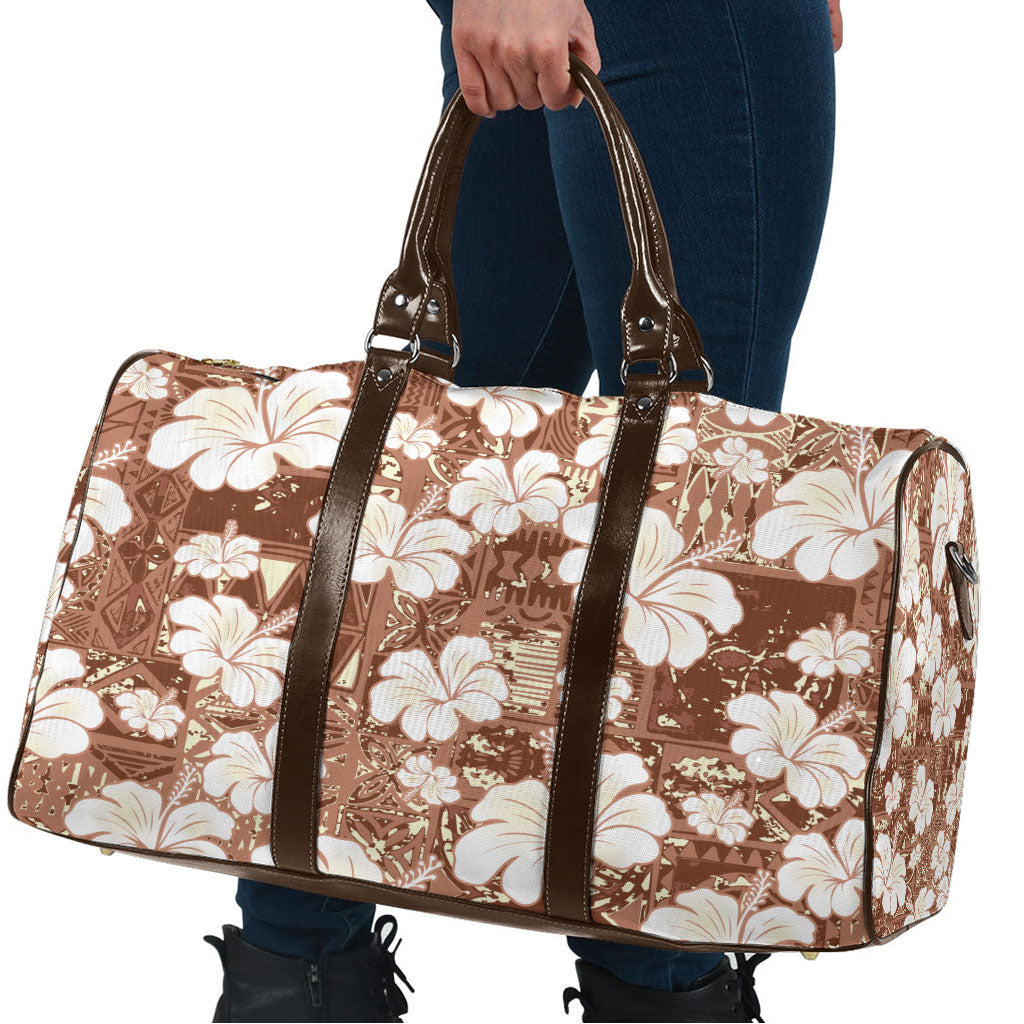 Brown Bula Fiji Masi Hibiscus Seamless Travel Bag