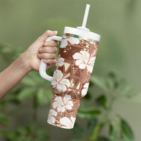 Brown Bula Fiji Masi Hibiscus Seamless Tumbler With Handle