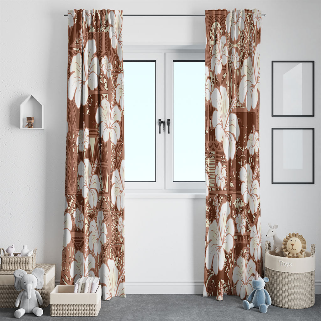 Brown Bula Fiji Masi Hibiscus Seamless Window Curtain