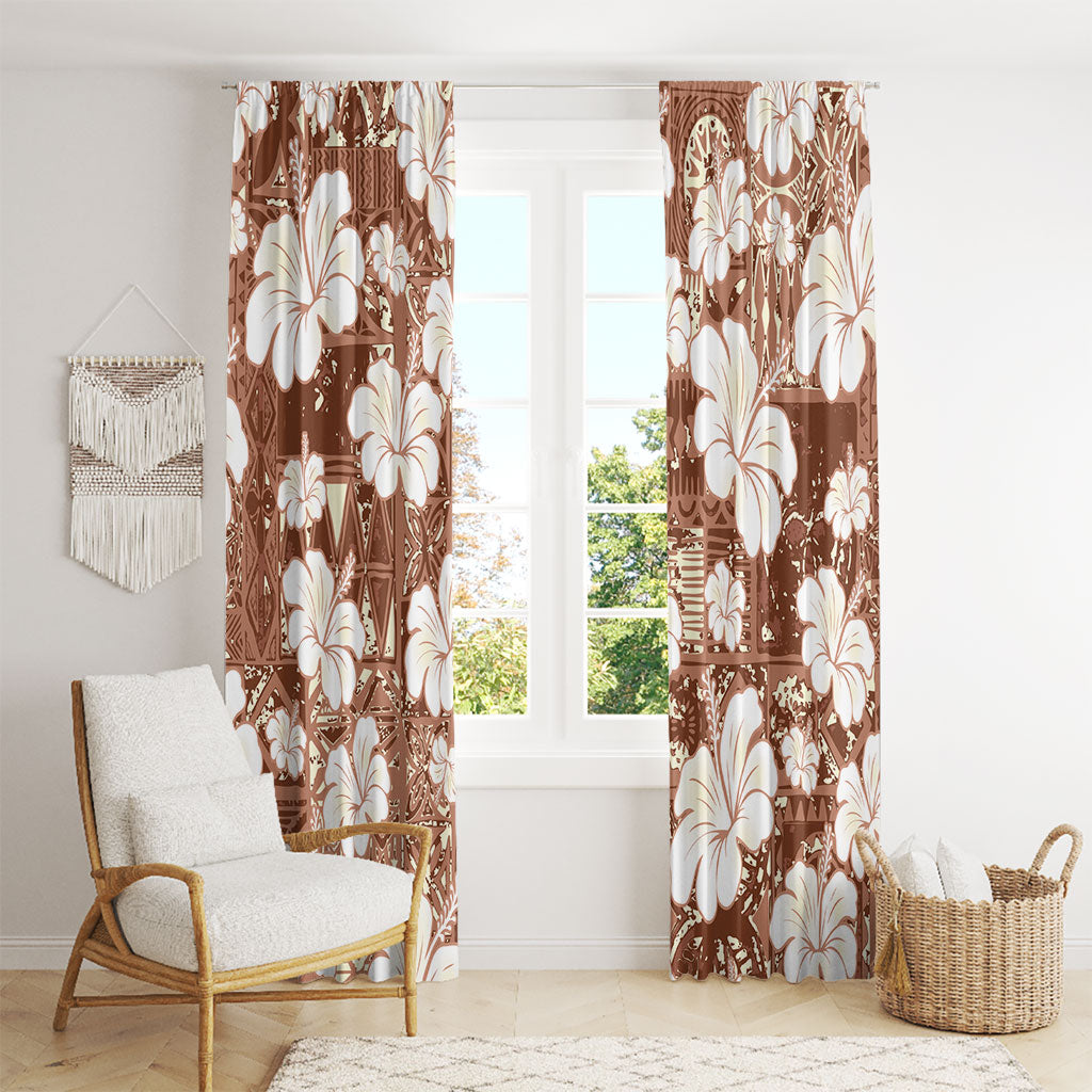Brown Bula Fiji Masi Hibiscus Seamless Window Curtain