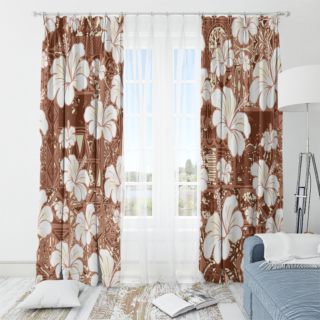 Brown Bula Fiji Masi Hibiscus Seamless Window Curtain