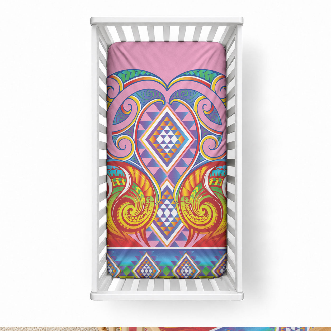 Rainbow Ngaru Taniko With Aotearoa Maori Tattoo Baby Bed Cover LT14 28 × 52 in Pink - Polynesian Pride