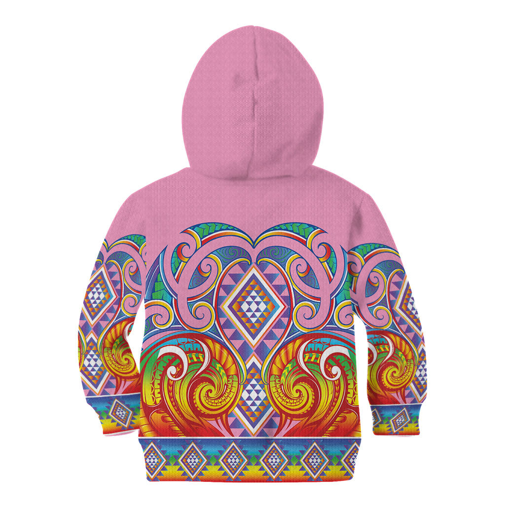 Rainbow Ngaru Taniko With Aotearoa Maori Tattoo Kid Hoodie LT14 - Polynesian Pride