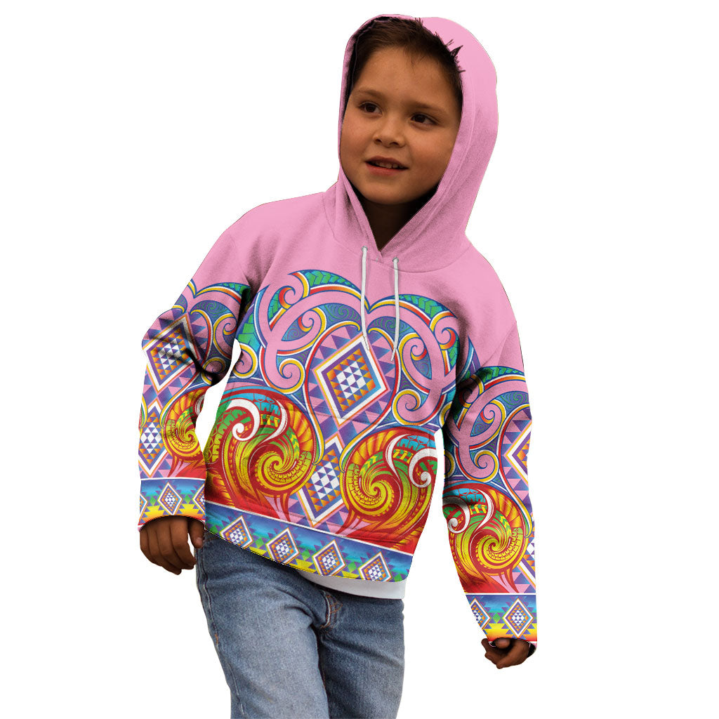 Rainbow Ngaru Taniko With Aotearoa Maori Tattoo Kid Hoodie LT14 - Polynesian Pride