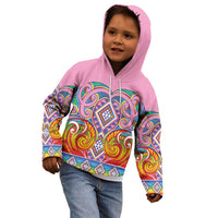 Rainbow Ngaru Taniko With Aotearoa Maori Tattoo Kid Hoodie LT14 - Polynesian Pride