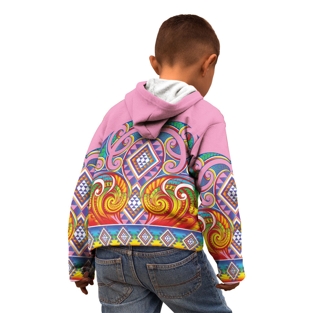 Rainbow Ngaru Taniko With Aotearoa Maori Tattoo Kid Hoodie LT14 - Polynesian Pride