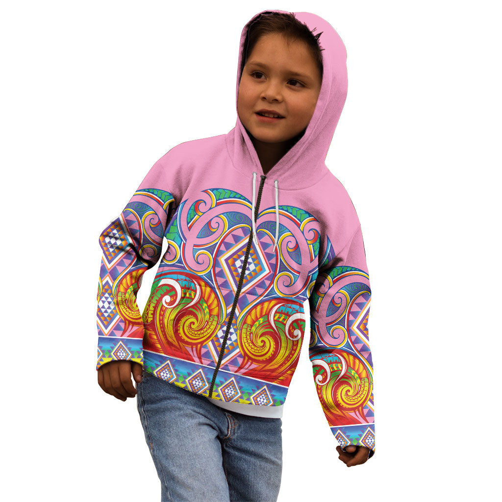 Rainbow Ngaru Taniko With Aotearoa Maori Tattoo Kid Hoodie LT14 - Polynesian Pride