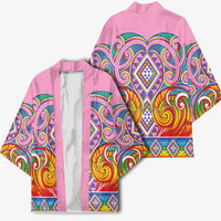 Rainbow Ngaru Taniko With Aotearoa Maori Tattoo Kimono