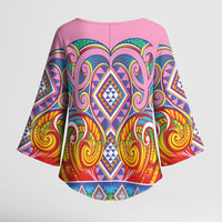 Rainbow Ngaru Taniko With Aotearoa Maori Tattoo Kimono Sleeve Blouse