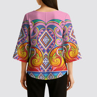 Rainbow Ngaru Taniko With Aotearoa Maori Tattoo Kimono Sleeve Blouse