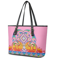 Rainbow Ngaru Taniko With Aotearoa Maori Tattoo Leather Tote Bag