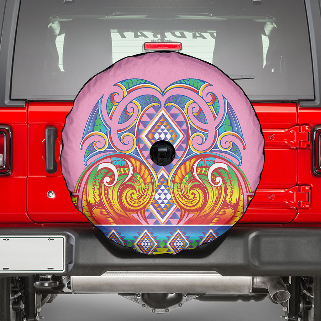 Rainbow Ngaru Taniko With Aotearoa Maori Tattoo Spare Tire Cover