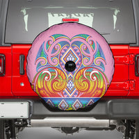 Rainbow Ngaru Taniko With Aotearoa Maori Tattoo Spare Tire Cover